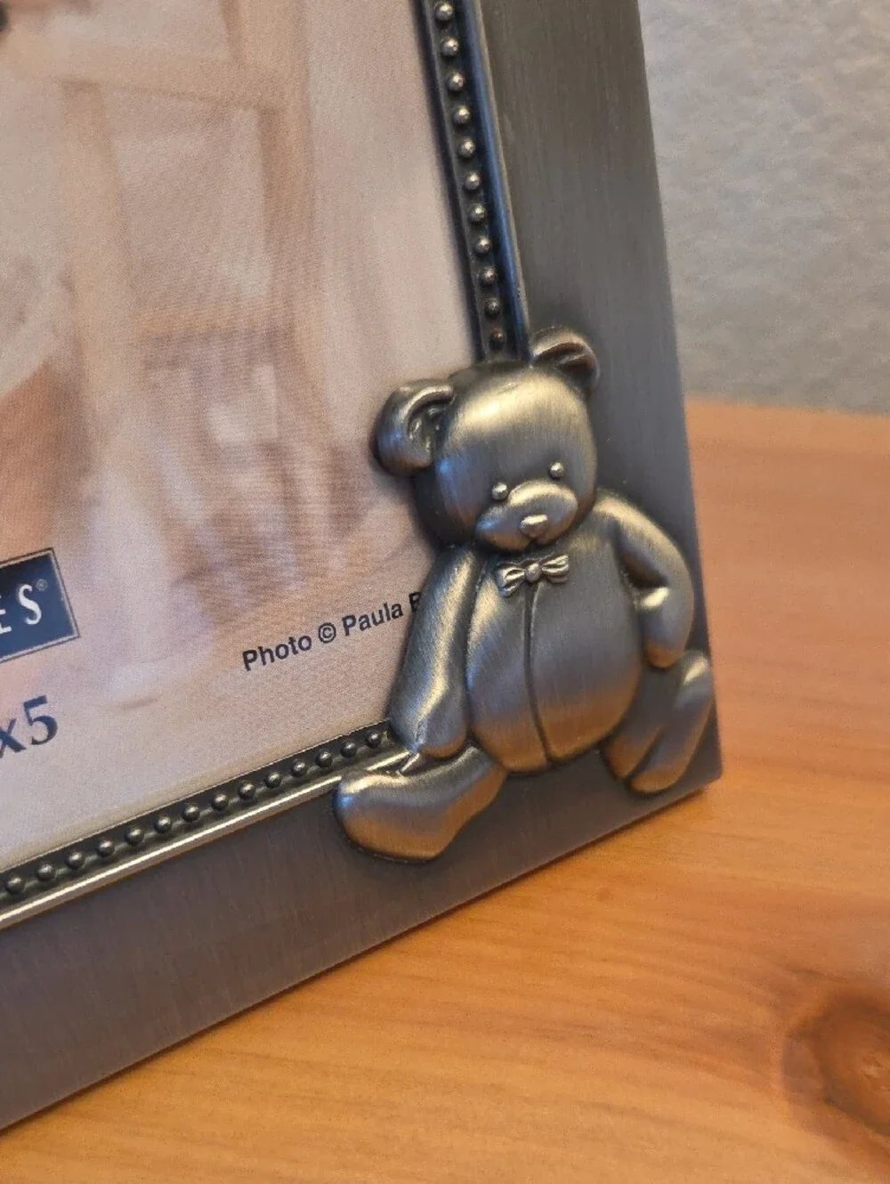 Silver Brushed Metal Teddy Bear Picture Frame - 3½x5